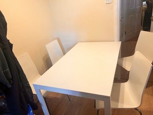 White table and chairs - table, 4